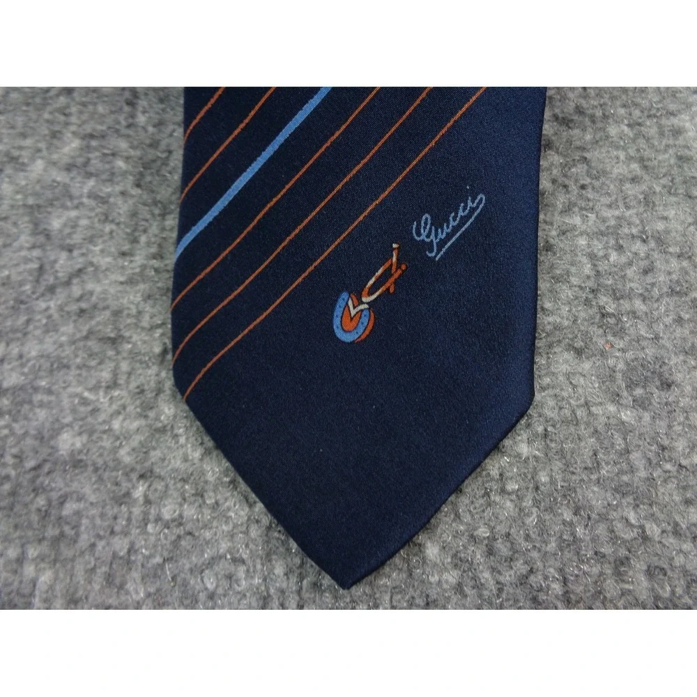 Vintage Gucci 100% Silk Designer Neck Tie Blue Repp Striped Made In Italy